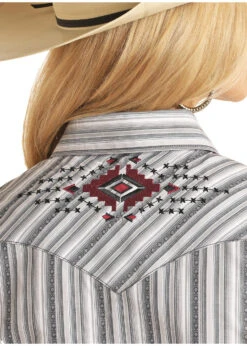 Women's Panhandle Grey Striped Long Sleeve #R4S3298 -Cheap Cowgirl Mode Store R4S3298 B 98036