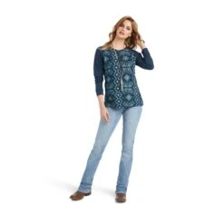 Women's Ariat REAL Printed Henley T-Shirt #10042300 -Cheap Cowgirl Mode Store fe459702608a3e736ed00b2d102e3cb7